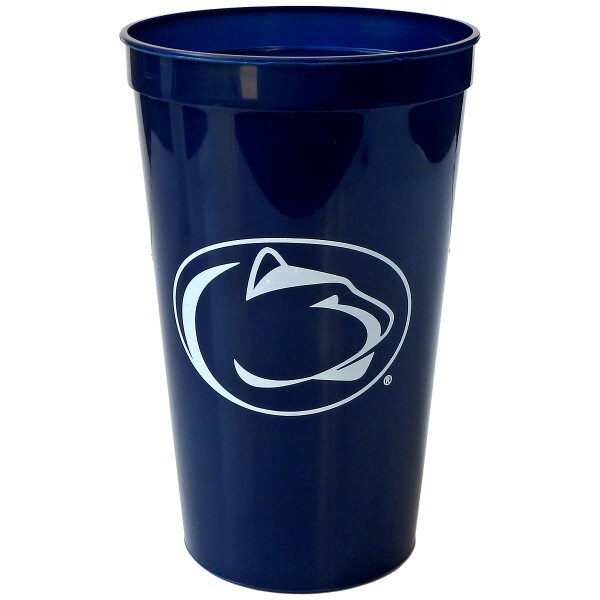 navy plastic cup with white Penn State Athletic Logo